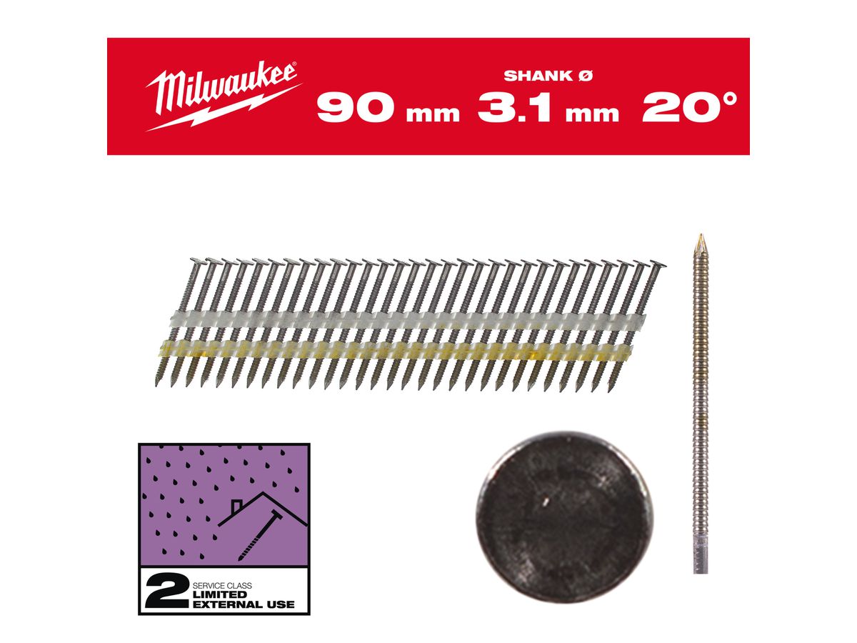 MILWAUKEE Rundkopf-Nägel 20° 7,4x3,1x90 mm, Ringschaft verzinkt