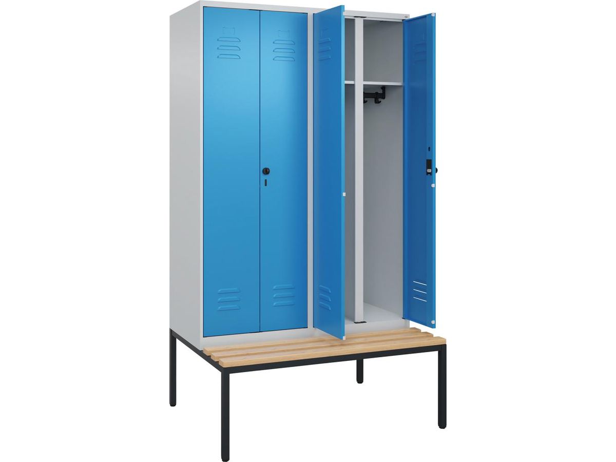 C+P S/W-Gard.-Schrank CLASSIC, Sitzbank 2120x1200x815/500mm, 7035/5012, 4 Abt.