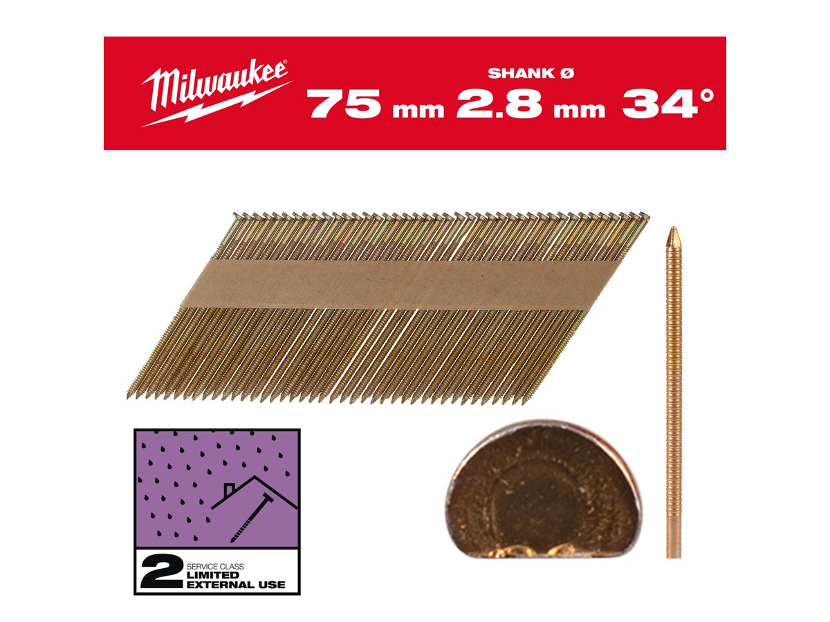 MILWAUKEE D-Kopf-Nägel 34° 7,4x2,8x75 mm, Ringsch zn