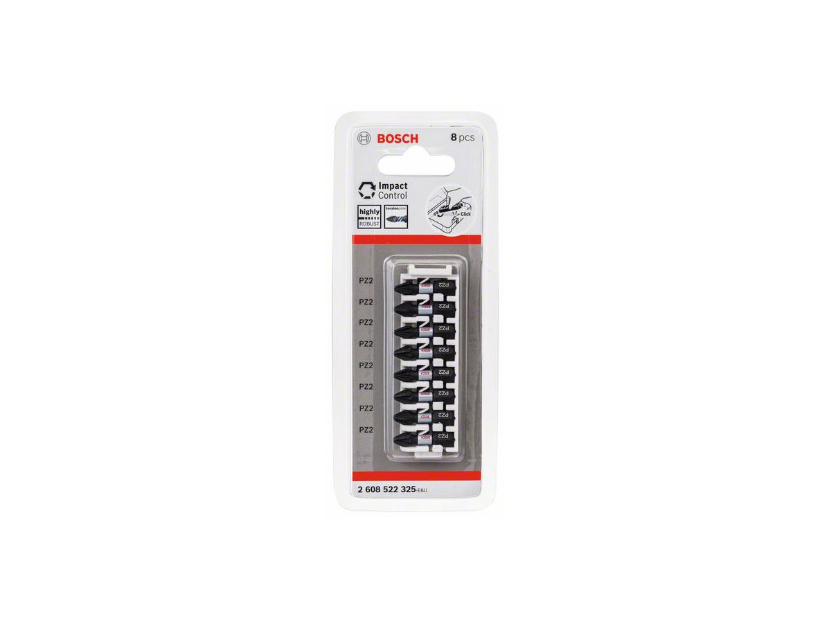 BOSCH Impact Control Schrauberbit-Pack PZ2x25 mm, VE 8