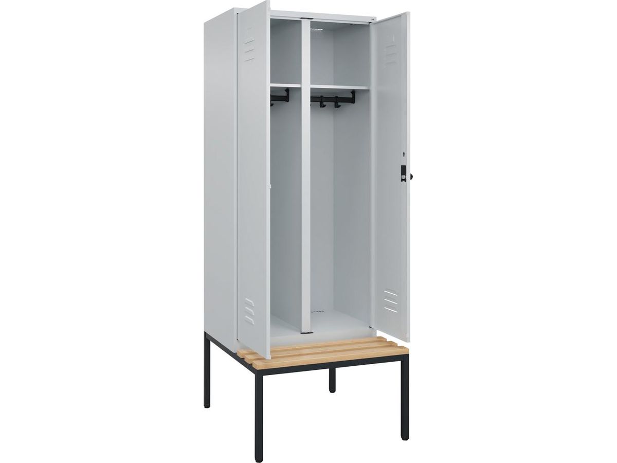 C+P S/W-Gard.-Schrank CLASSIC, Sitzbank 2120x800x815/500mm, 7035, 2 Abt.