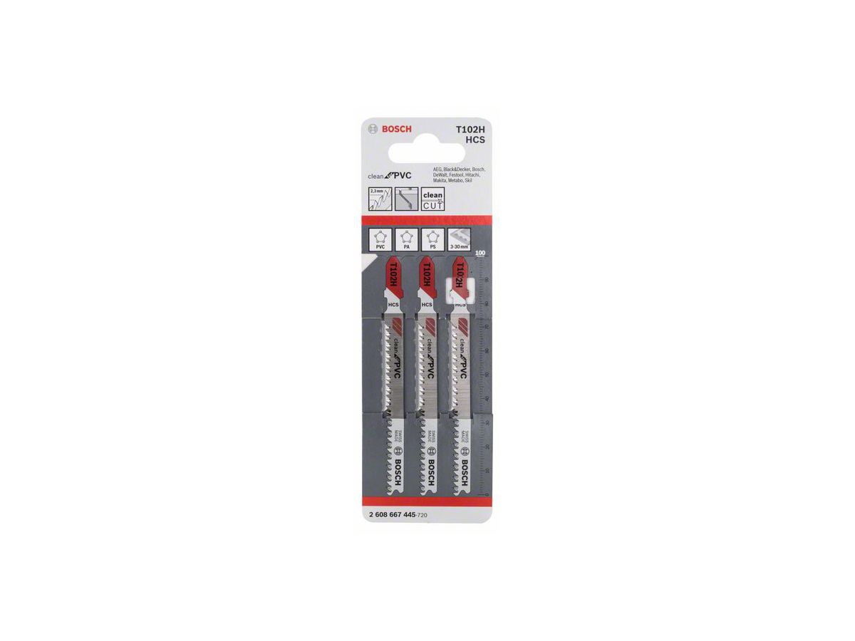 BOSCH Stichsägeblatt T 102 H Clean for PVC, 3er-Pack