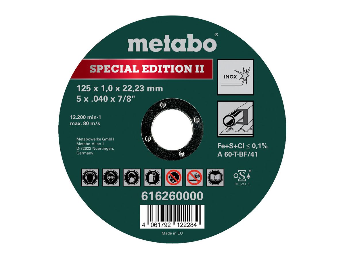 METABO Trennscheibe Special Edition II 125x1,0x22,23 mm Inox