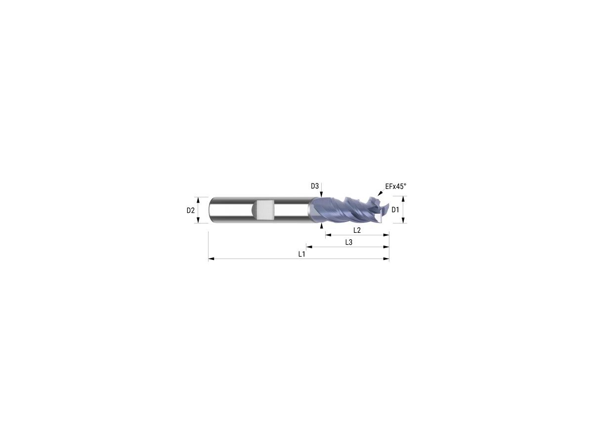 WEMAG VHM-Fräser AlTiN UNI  5,0/EF0,08 D2=6HB L2=13 L1=57 L3=18 D3=4,7 Z=3