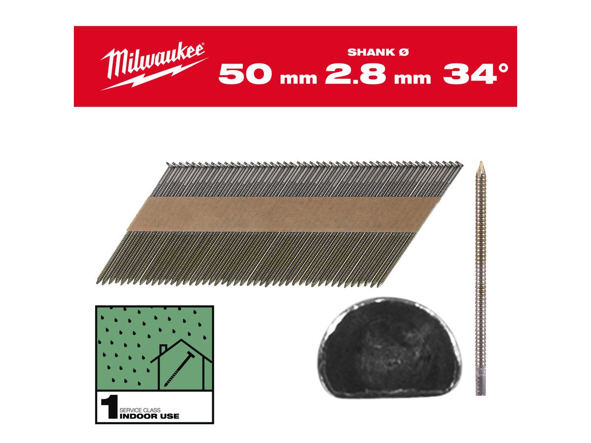 MILWAUKEE D-Kopf-Nägel 34° 7,4x2,8x50 mm Ringsch