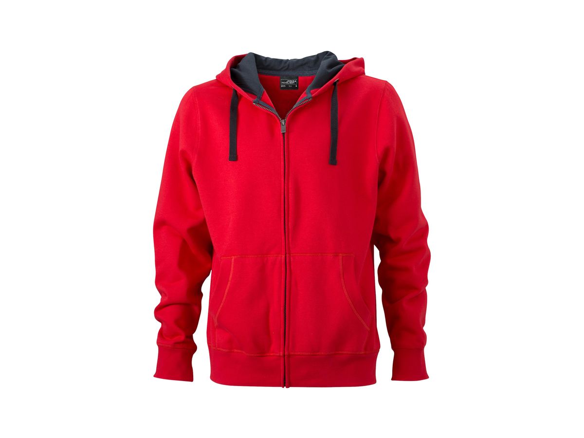 JN Mens Hooded Jacket JN595 80%BW/20%PES, red/carbon, Größe L