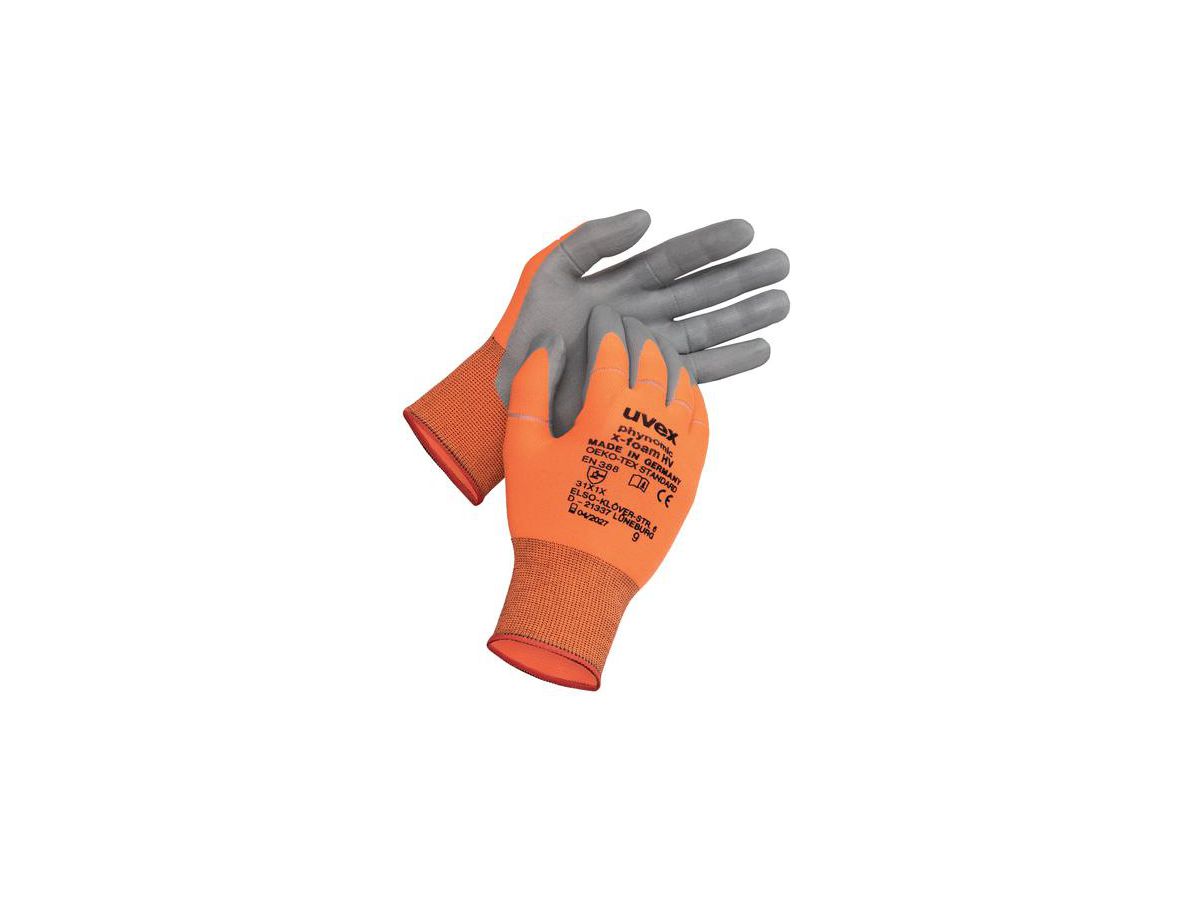 UVEX phynomic X-Foam HV Schutzhandschuh EN 388 (3 1 X 1) orange/grau Gr. 7