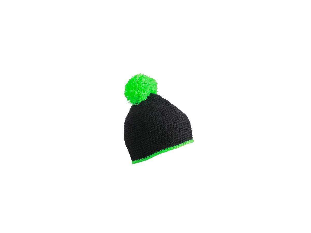 mb Häkelmütze mit Kontrastrand MB7964 100%PAC, black/neon-green, Gr. one size