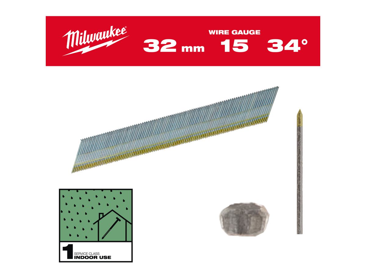 MILWAUKEE Stift-Nägel D-Kopf 15 GA 1,8x32 mm zn, 34°