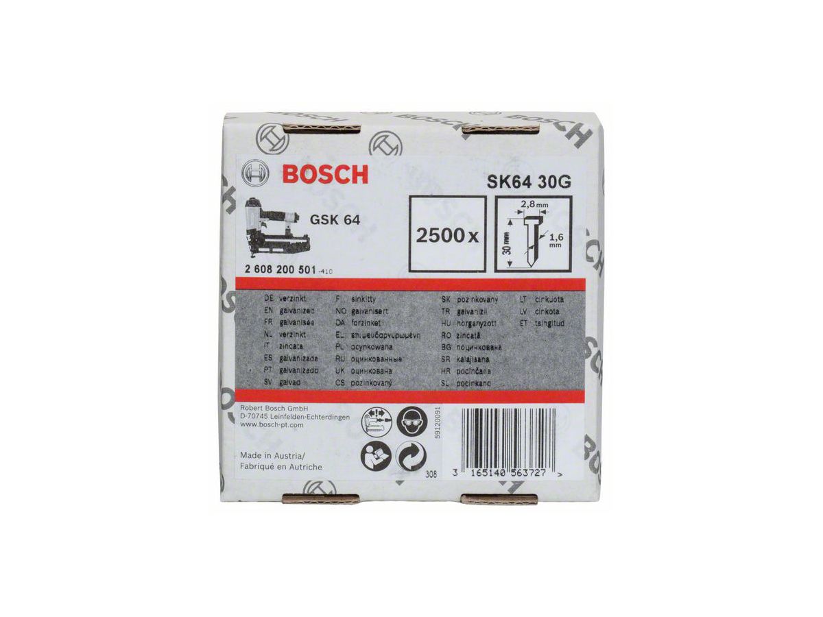 BOSCH Senkkopf-Stift SK 64 30G 1,6/30 mm, verzinkt, VE 2500