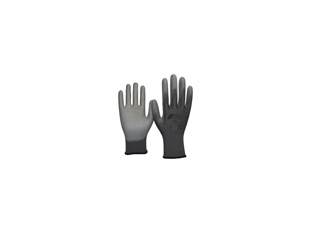 Nitras Nylon-Handschuhe 6205  grau mit PU-Beschichtung Größe: 6 (S)