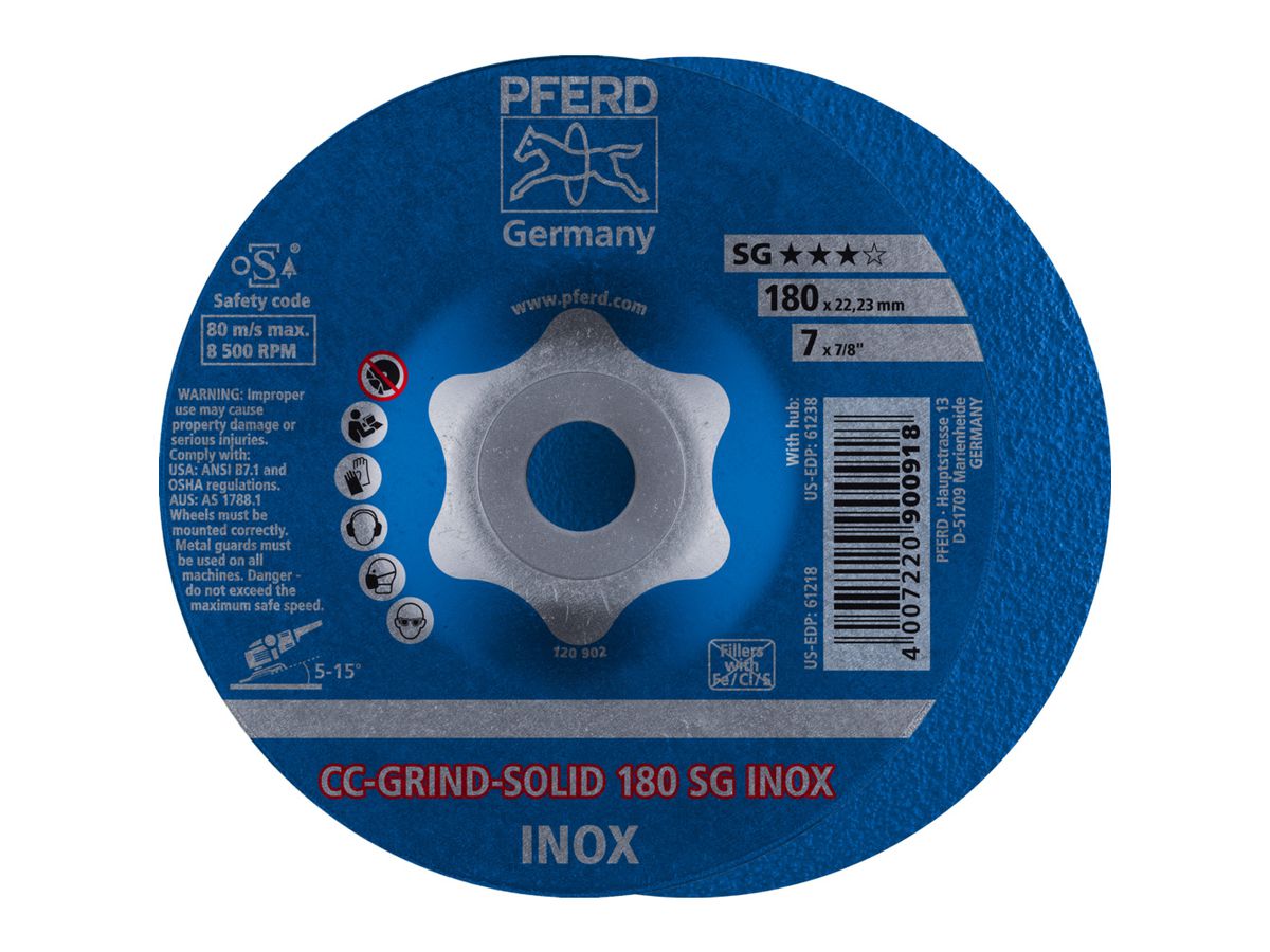 PFERD Schleifscheibe CC-GRIND-SOLID SG INOX, K40, 180mm