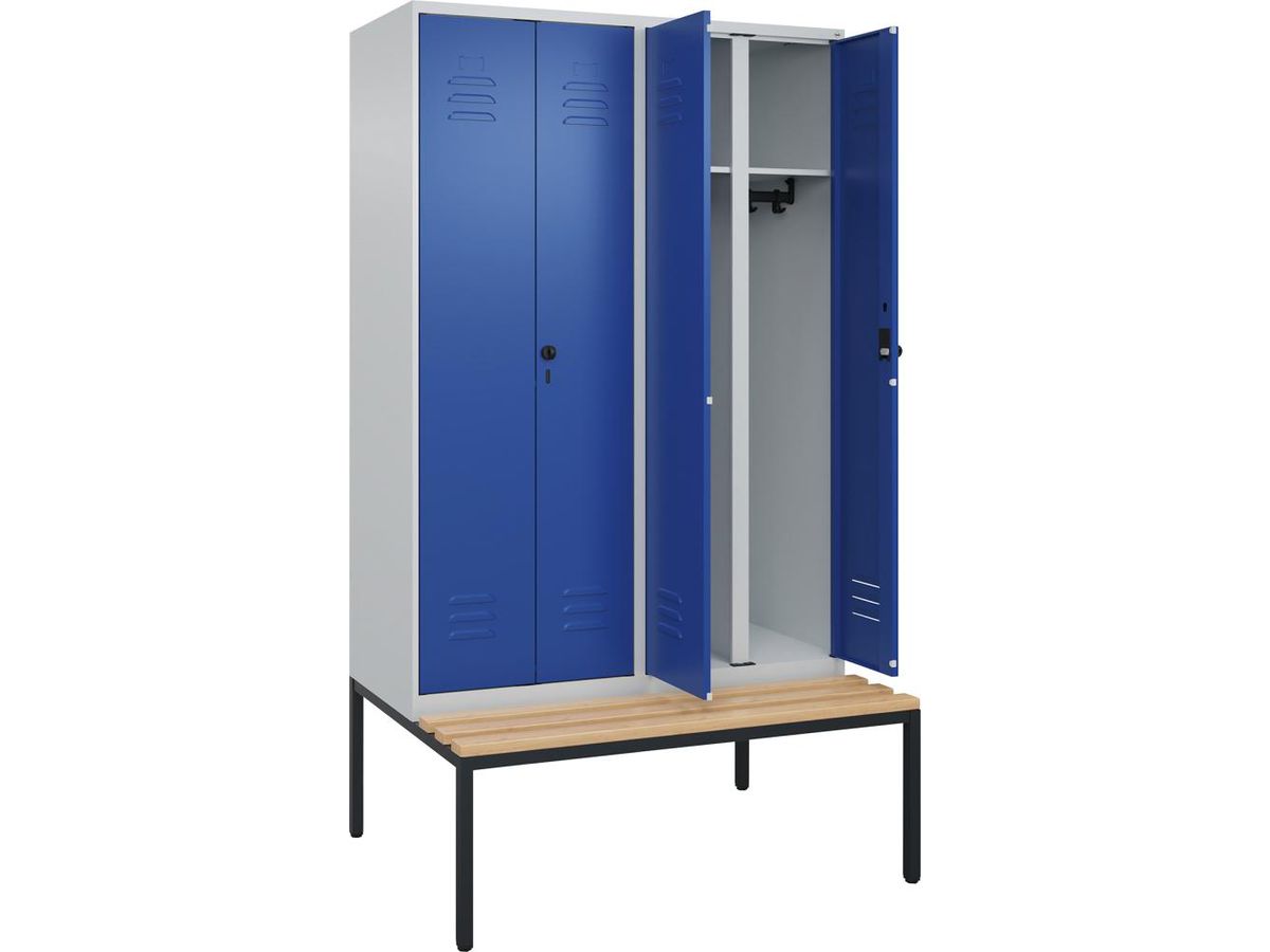 C+P S/W-Gard.-Schrank CLASSIC, Sitzbank 2120x1200x815/500mm, 7035/5010, 4 Abt.