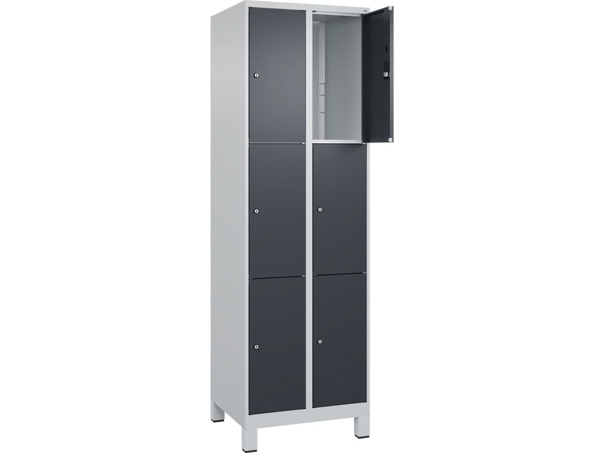 C+P Fächerschrank CLASSIC, Füße 1950x600x500mm, 7035/7016, 2x3 Fächer