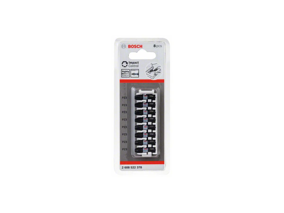 BOSCH Impact Control Schrauberbit-Pack PZ3x25 mm, VE 8