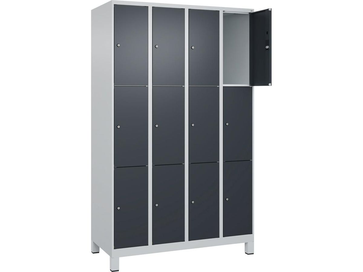 C+P Fächerschrank CLASSIC, Füße 1950x1200x500mm, 7035/7016, 4x3 Fächer