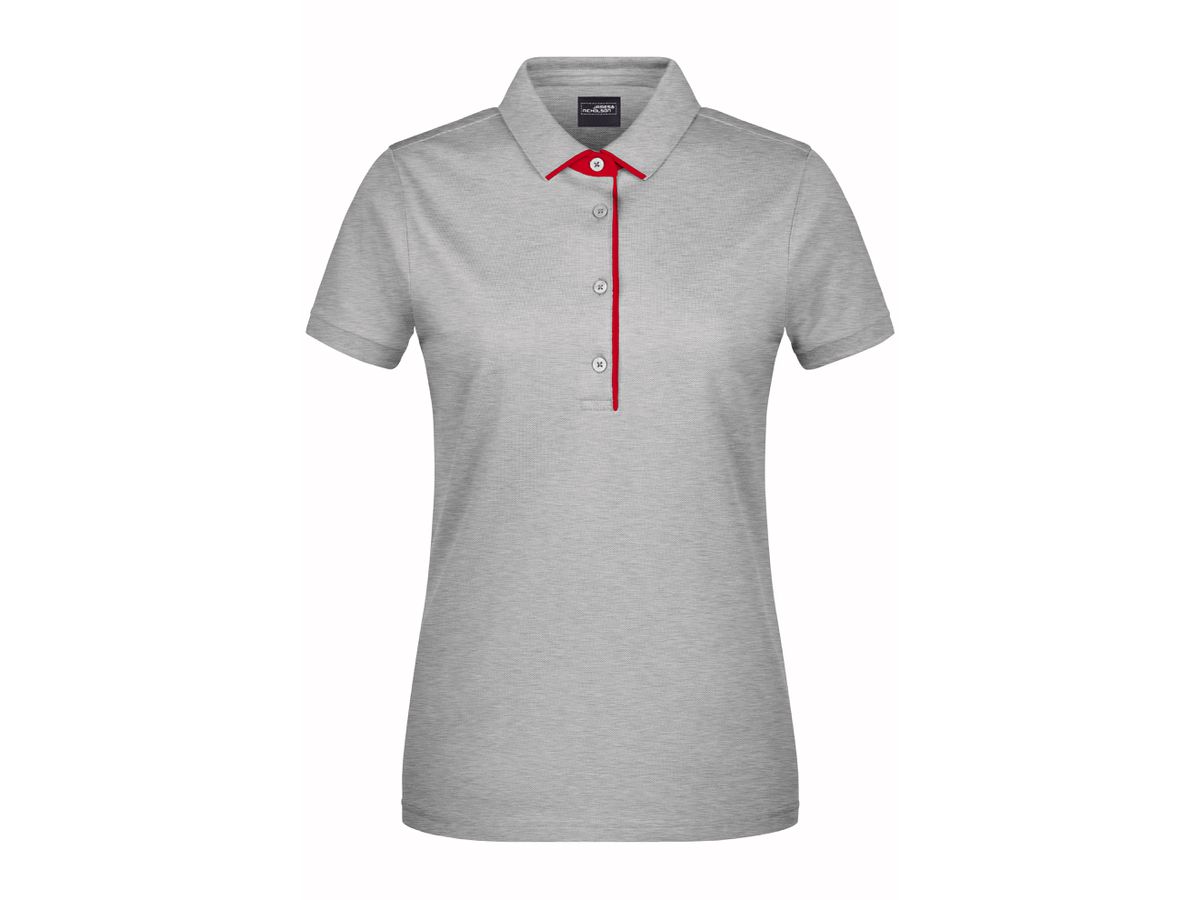 JN Ladies' Polo Single Stripe JN725 grey-heather/red, Größe S
