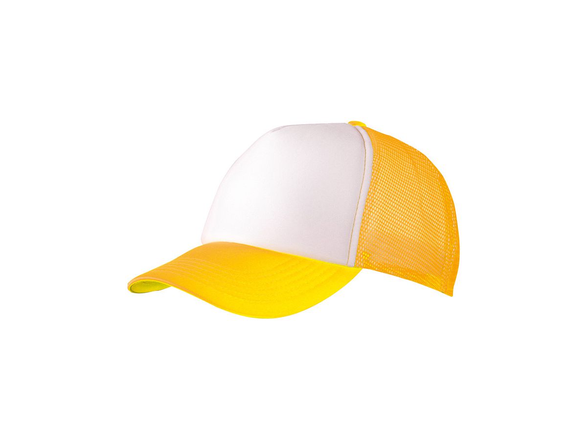 mb 5 Panel Polyester Mesh Cap MB070 100%PES, white/neon-yellow, Gr. one size