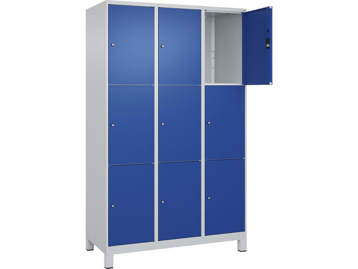 C+P Fächerschrank CLASSIC, Füße 1950x1200x500mm, 7035/5010, 3x3 Fächer