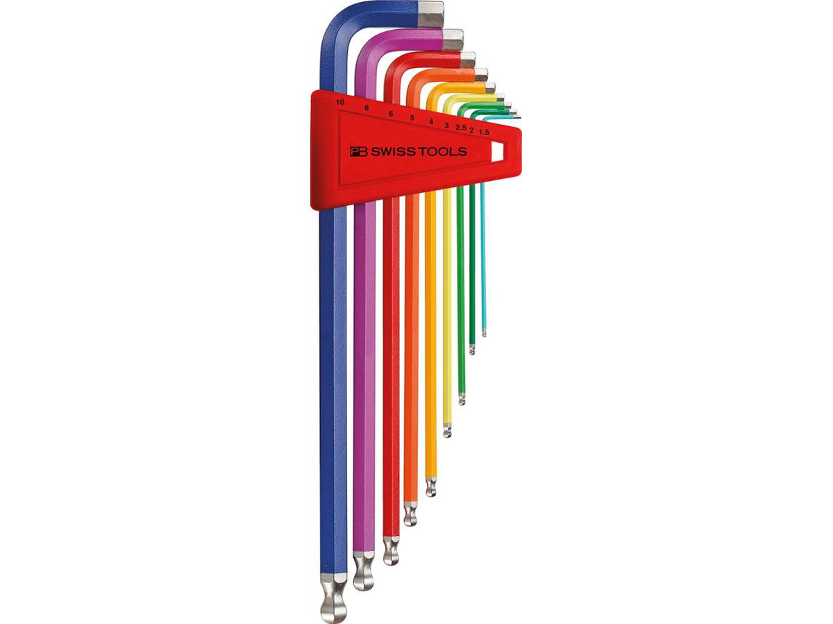 Haakse inbussleutelset in kunststof box 9-delig 1,5-10mm Rainbow kogelkop PB Swi