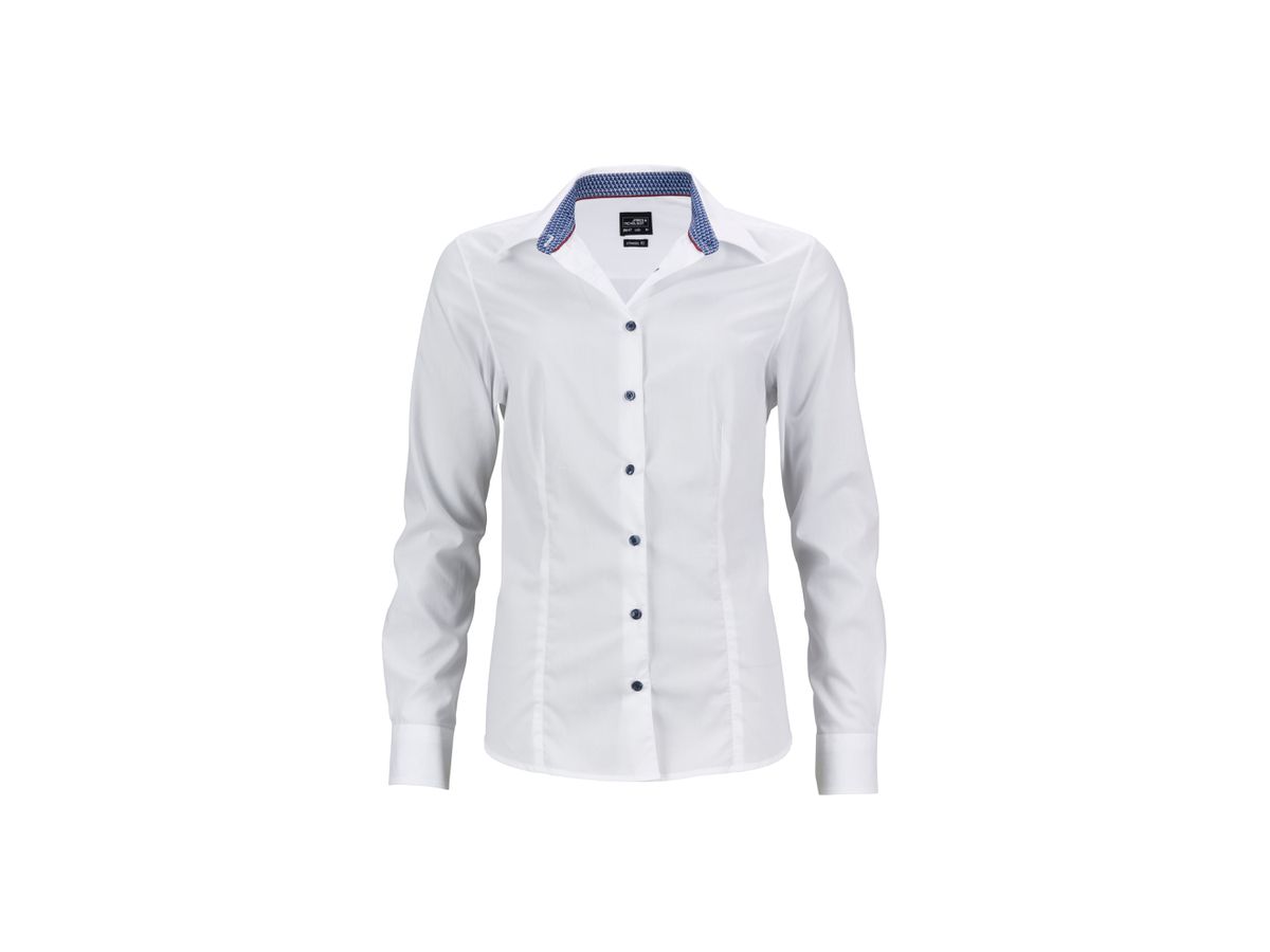 JN Ladies Shirt "Plain"  JN647 100% BW,  white/blue-white, Gr. XS