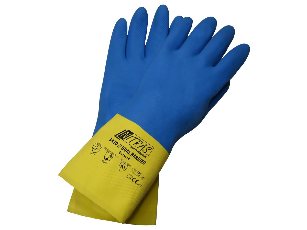 NITRAS Dual Barrier Latex-Neoprene 3470 Chemikalienhandschuh, gelb/blau, Gr. 8