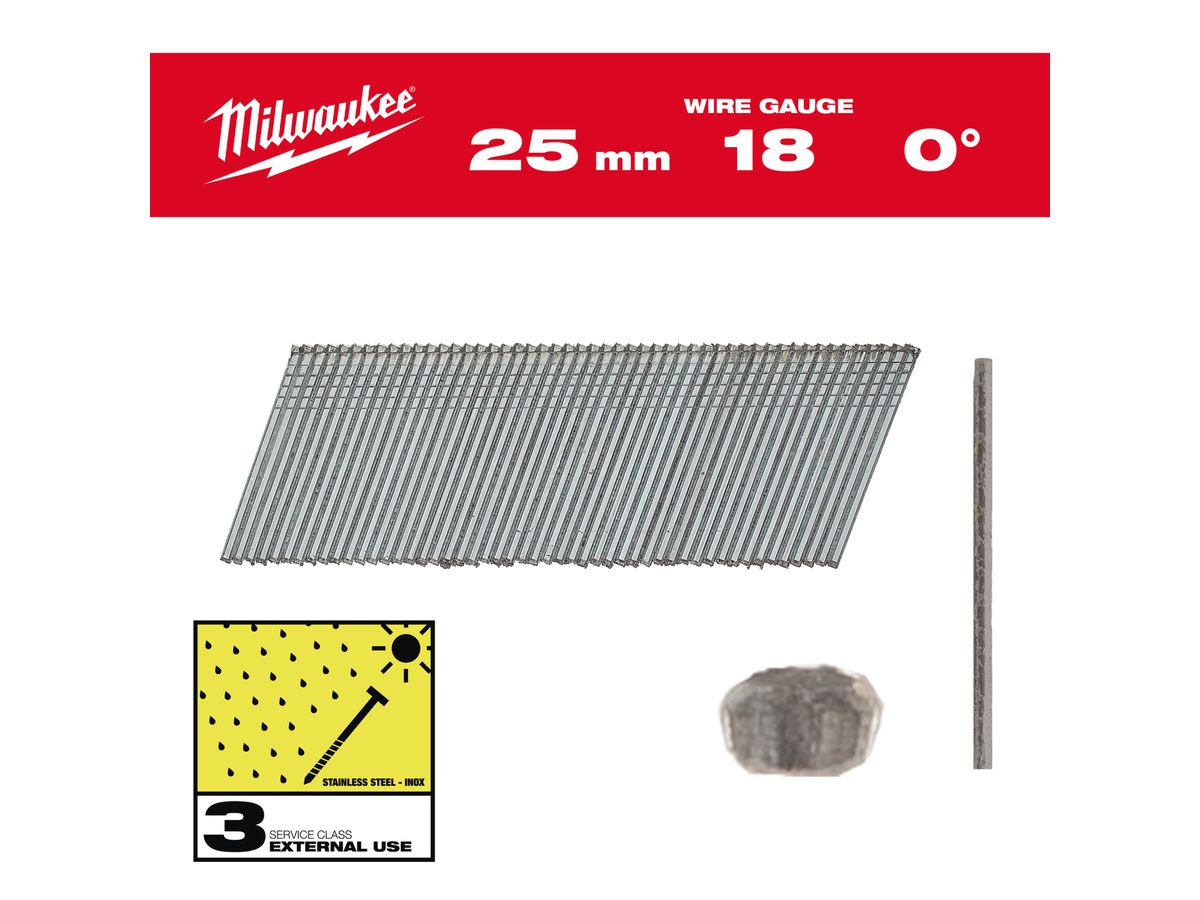 MILWAUKEE Stauchkopfnägel 18 GA 1,05x1,25x25 mm Edelst.,0°