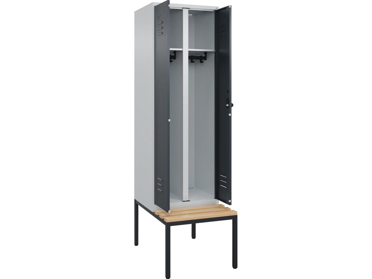 C+P S/W-Gard.-Schrank CLASSIC, Sitzbank 2120x600x815/500mm, 7035/7016, 2 Abt.