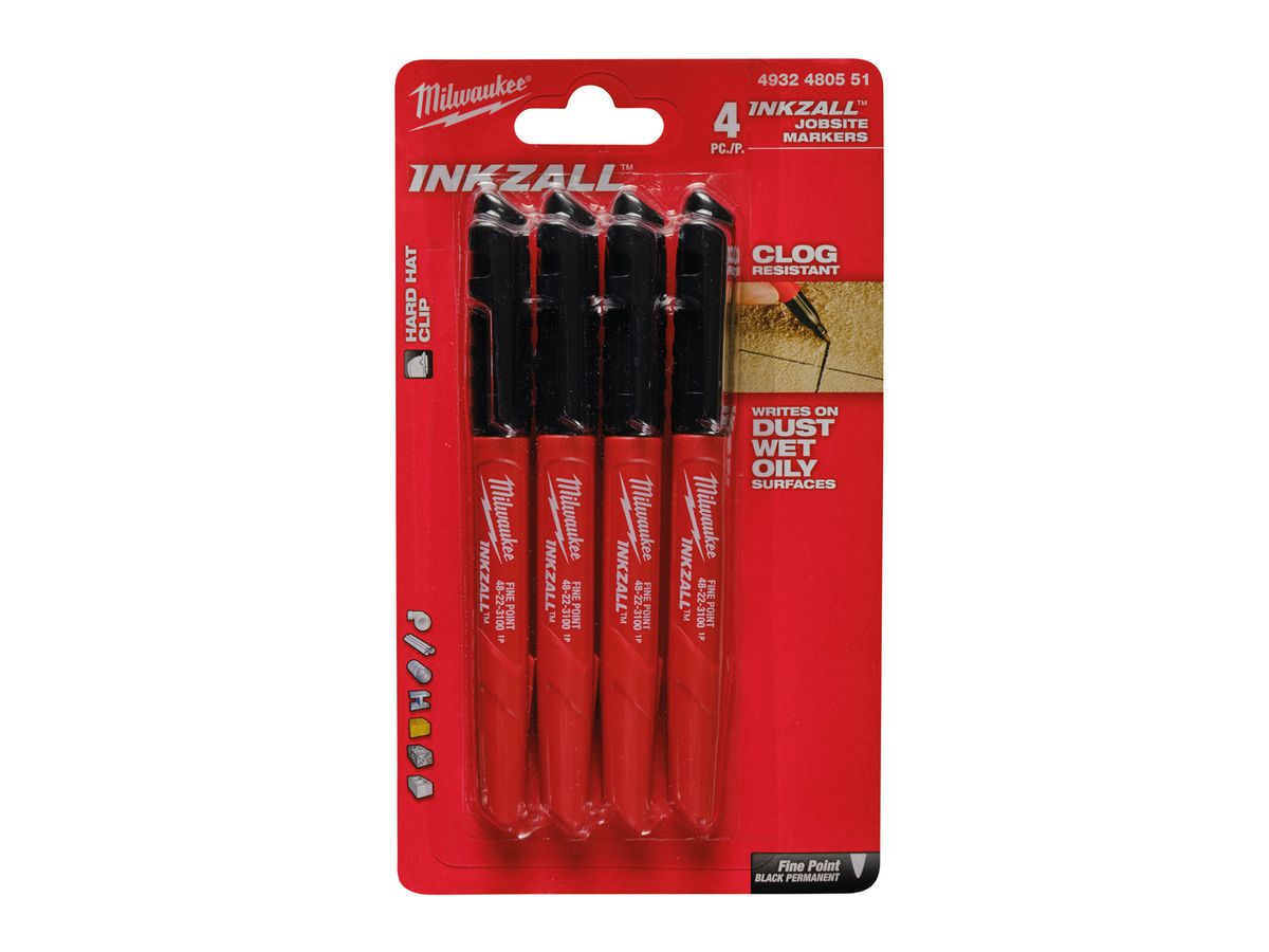 MILWAUKEE INKZALL feiner Permanentmarker Set 4-teilig schwarz