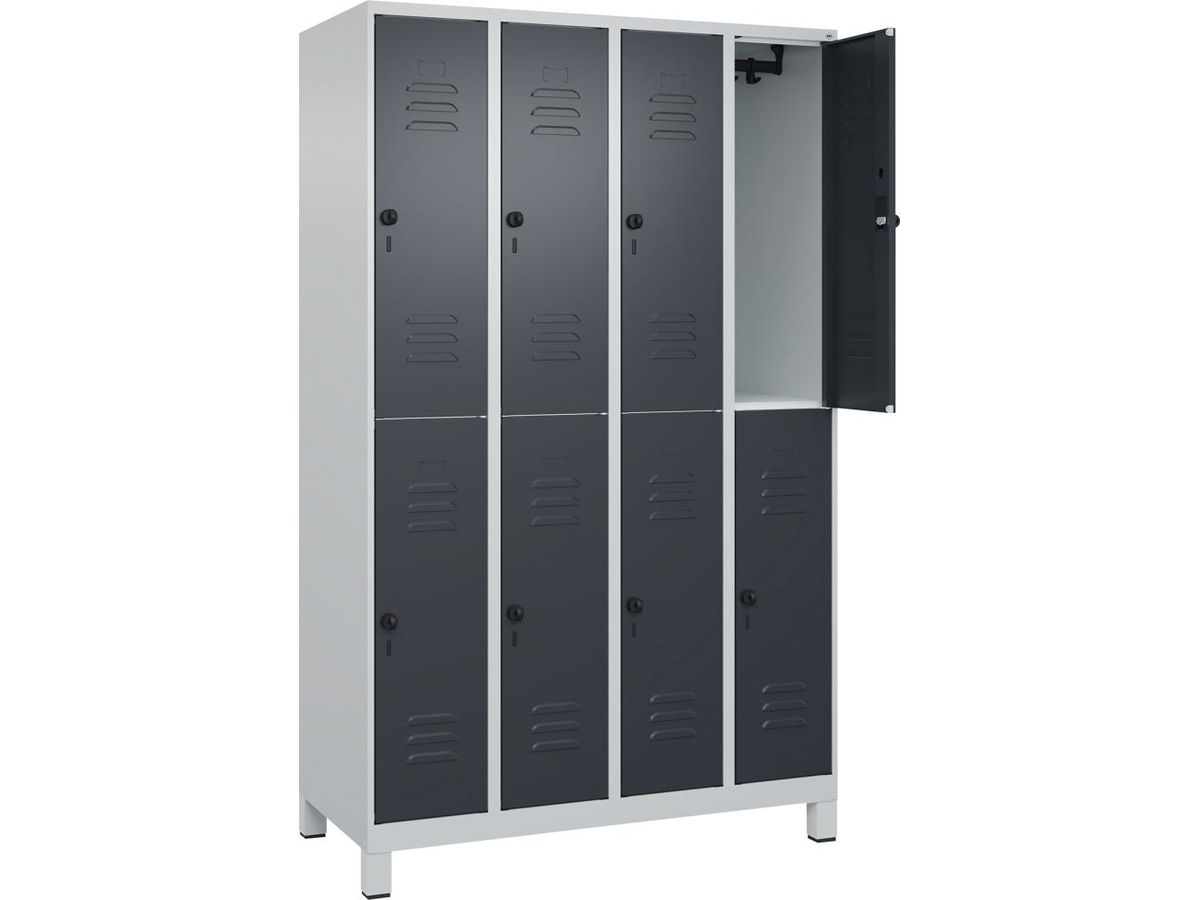 C+P Doppelst. Schrank CLASSIC, Füße 1950x1200x500mm, 7035/7016, 4x2 Fächer