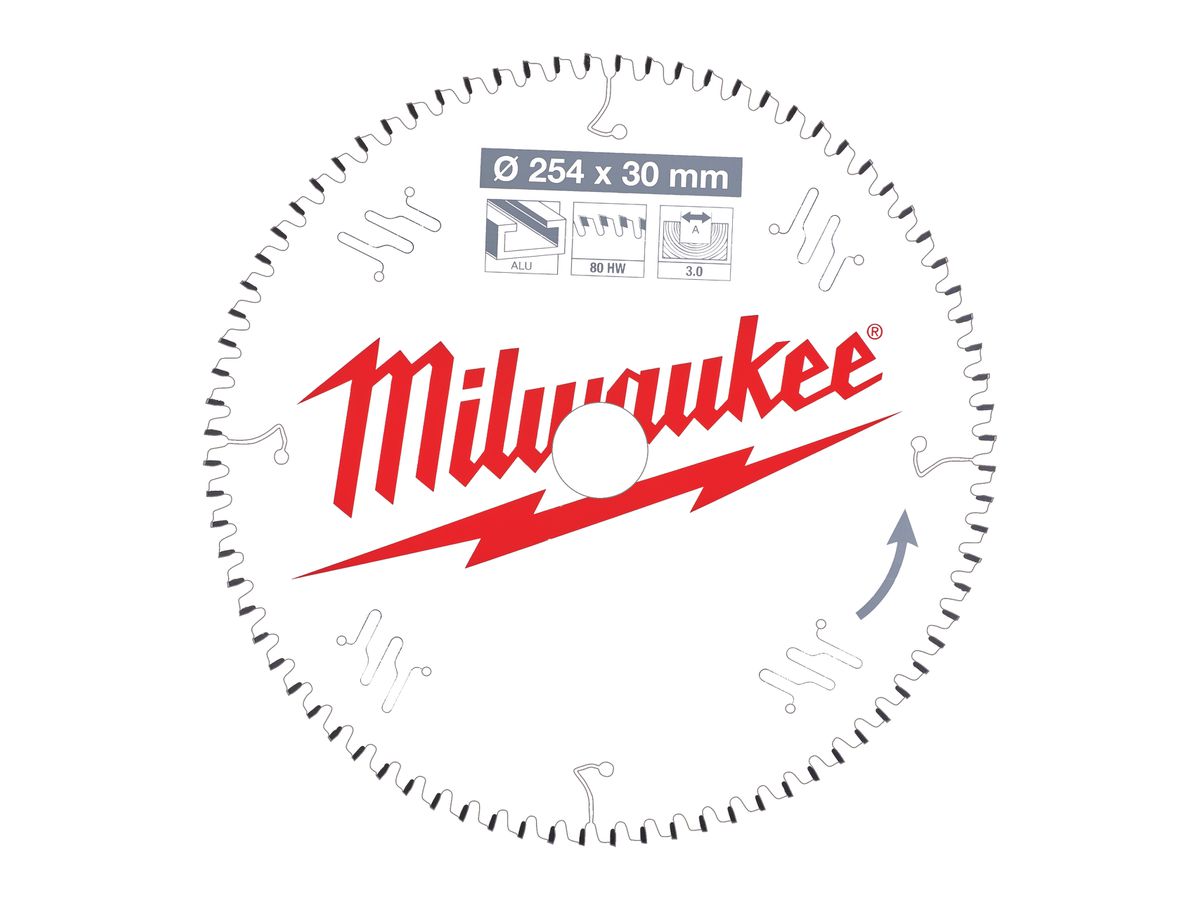 MILWAUKEE Sägeblatt Alu für Akku-Kapp- Gehrungssägen 254/30 mm Z80 Flachtrapez