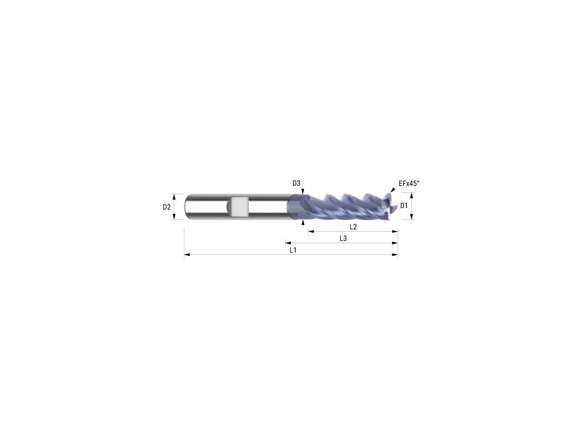 WEMAG VHM-Fräser VRC Inox/Uni 14,0/EF0,3 D2=14HB L2=48 L1=100 L3=54 Z=4 3xD