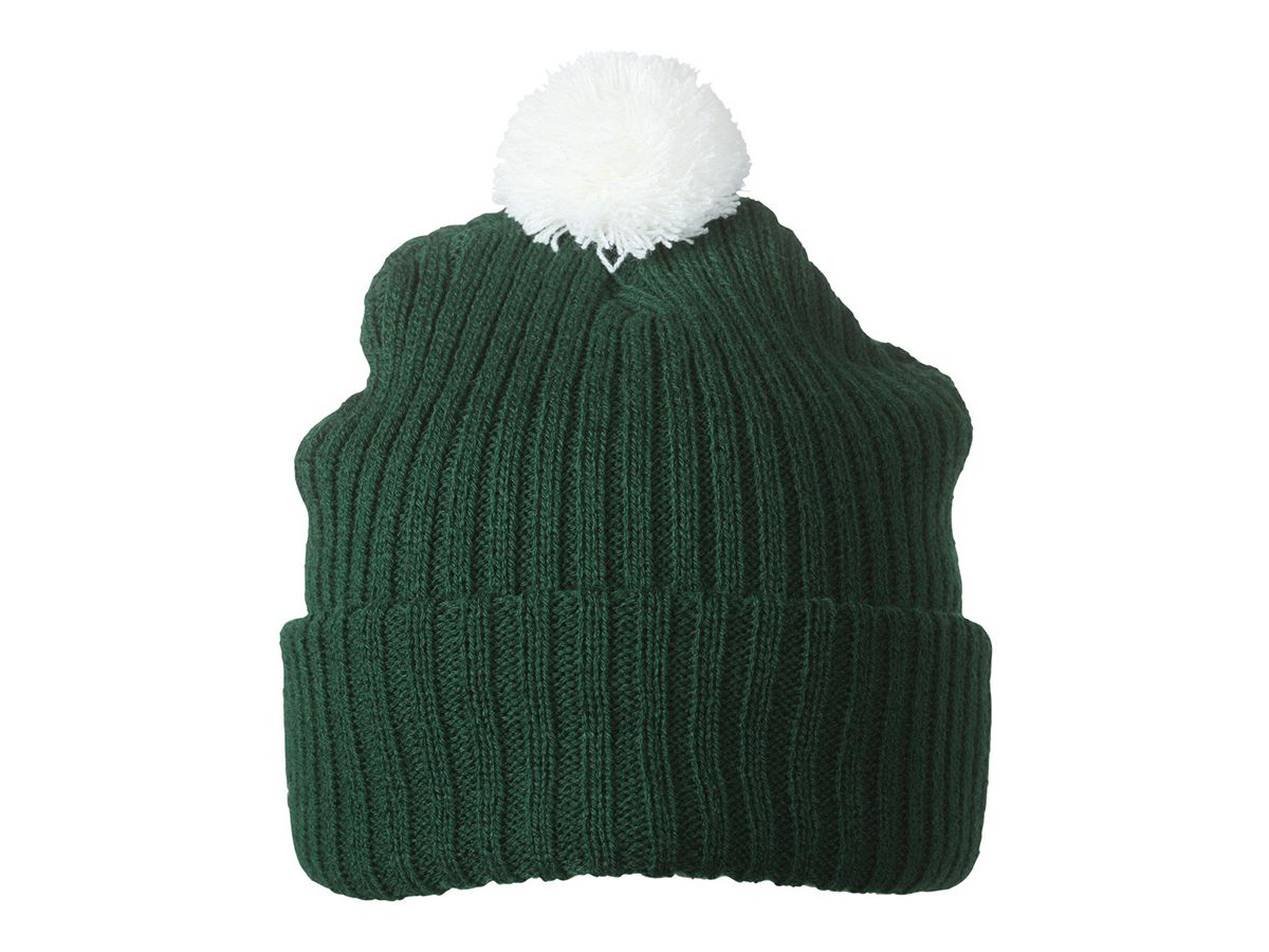 mb Knitted Cap with Pompon MB7540 100%PAC, dark-green/white, Gr. one size