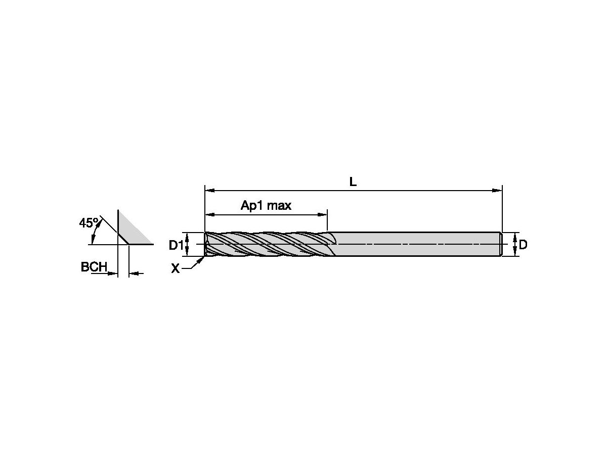 KENNAMETAL 4CH0300ML019AKC633M GP SC End Mill 4FL 3x3x19x63