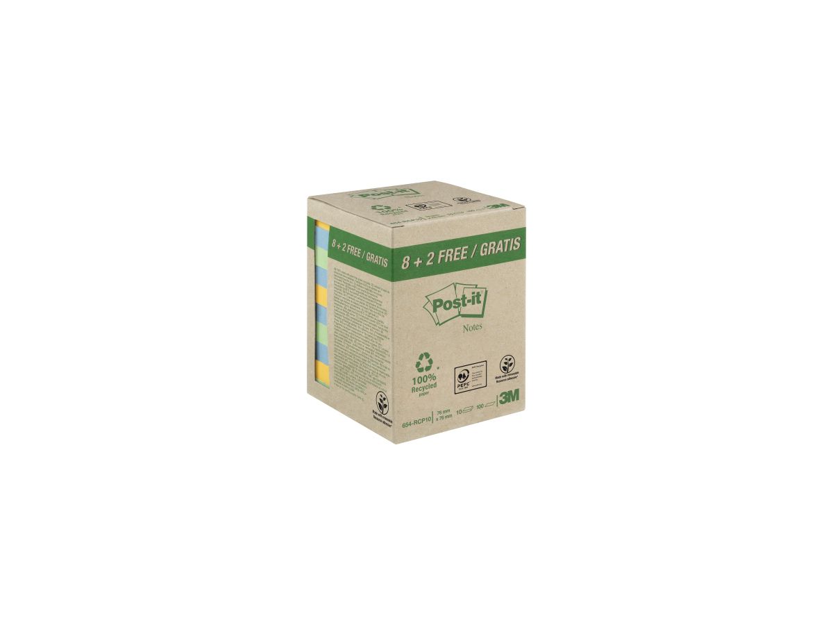 Post-it Haftnotiz Recycling Notes 654RCP10 76x76mm sort. 10 St./Pack.