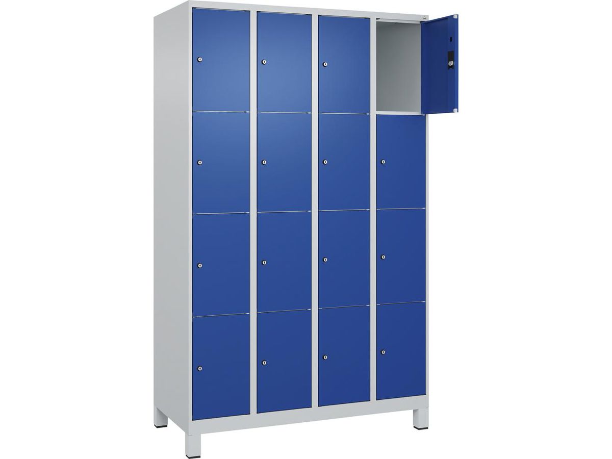 C+P Fächerschrank CLASSIC, Füße 1950x1200x500mm, 7035/5010, 4x4 Fächer