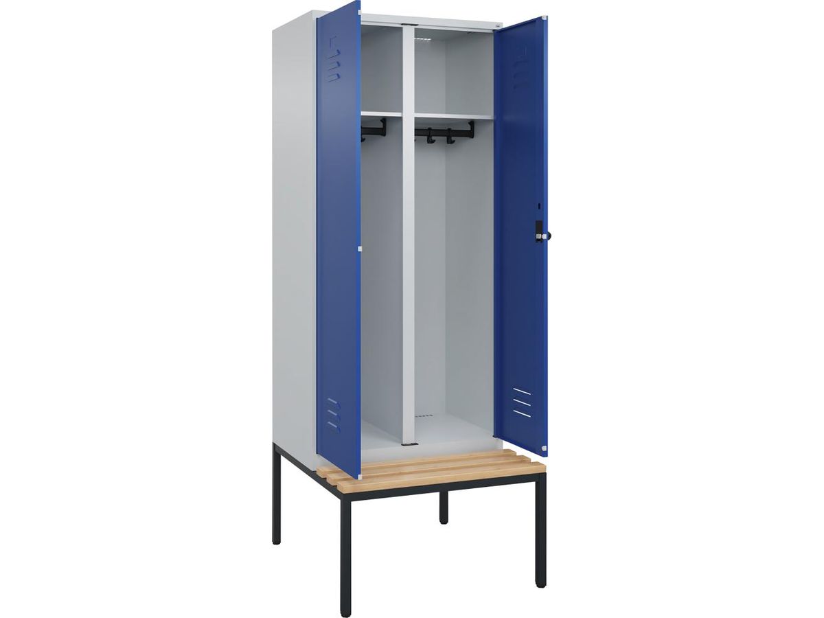 C+P S/W-Gard.-Schrank CLASSIC, Sitzbank 2120x800x815/500mm, 7035/5010, 2 Abt.