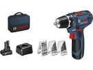 BOSCH Akku-Bohrschrauber GSR 12V-Li Tasche u. 39 tlg Zubehör 2,0 + 4,0 Akku