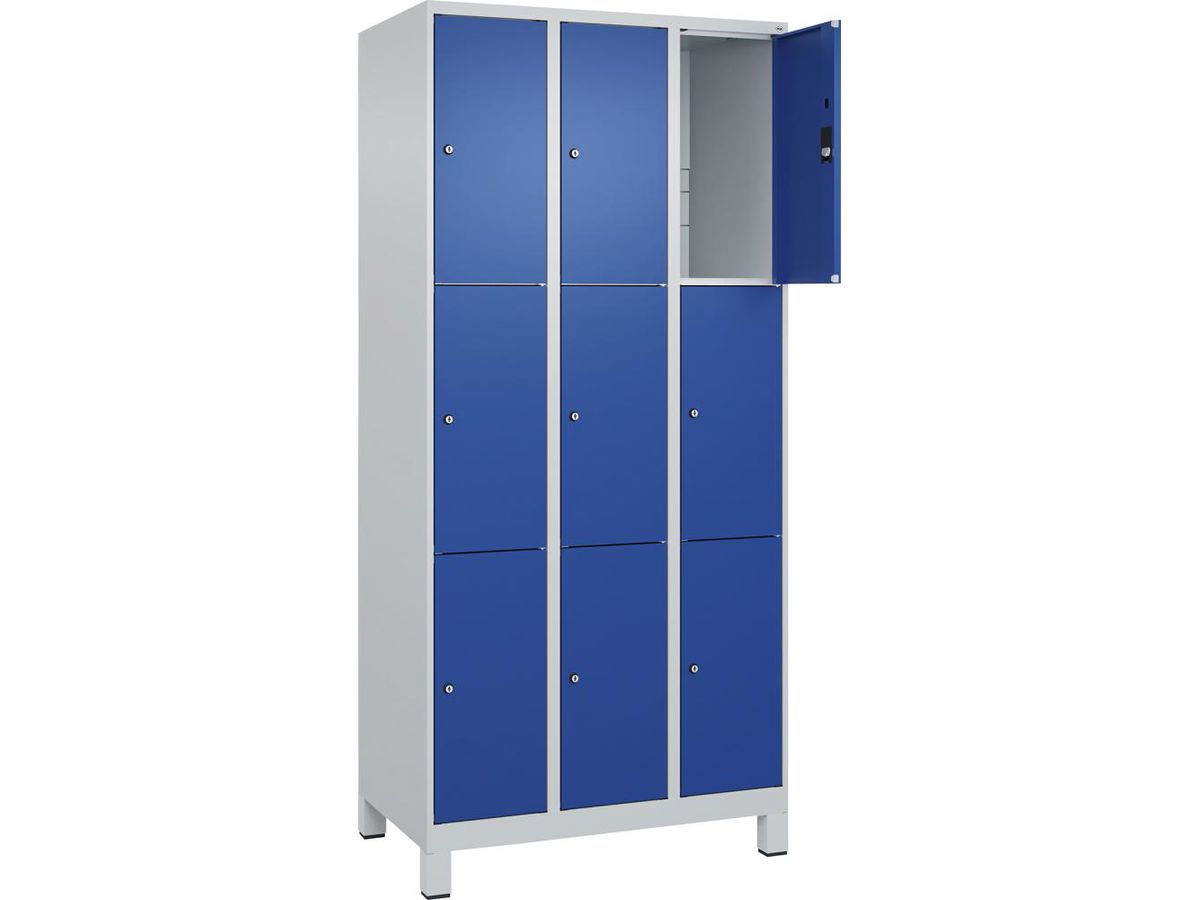 C+P Fächerschrank CLASSIC, Füße 1950x900x500mm, 7035/5010, 3x3 Fächer