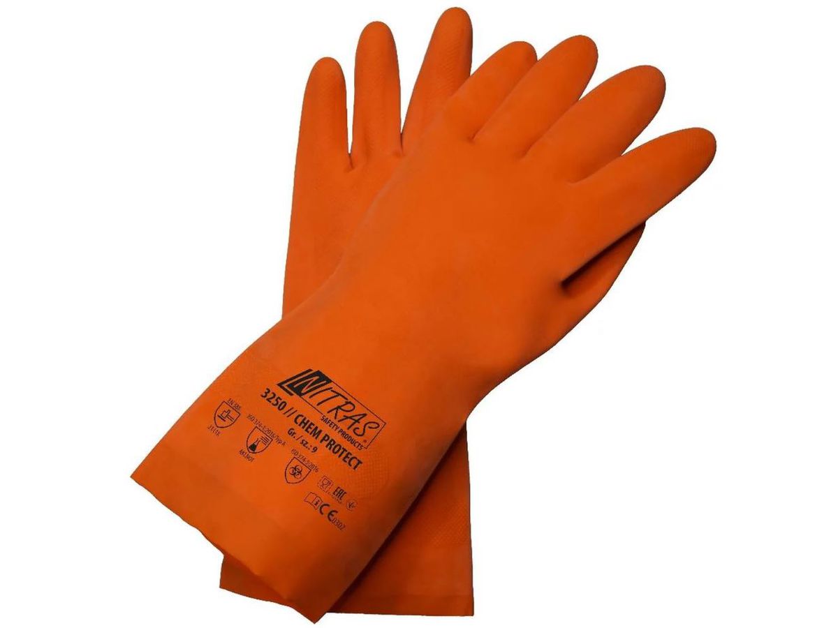 CHEM PROTECT 3250 Chemikalienschutz- handschuh, orange, Latex, 30 cm, Gr. 10