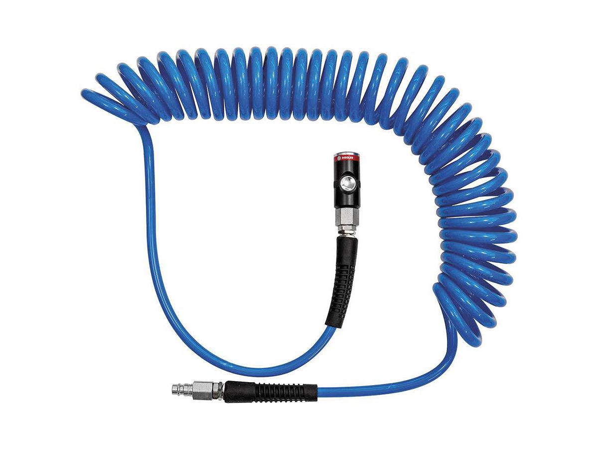 RIEGLER Spiralschl. PU blau, 7,5m, NW7,4 Stecker u. Sicherheits-Kupplung 10x6,5mm