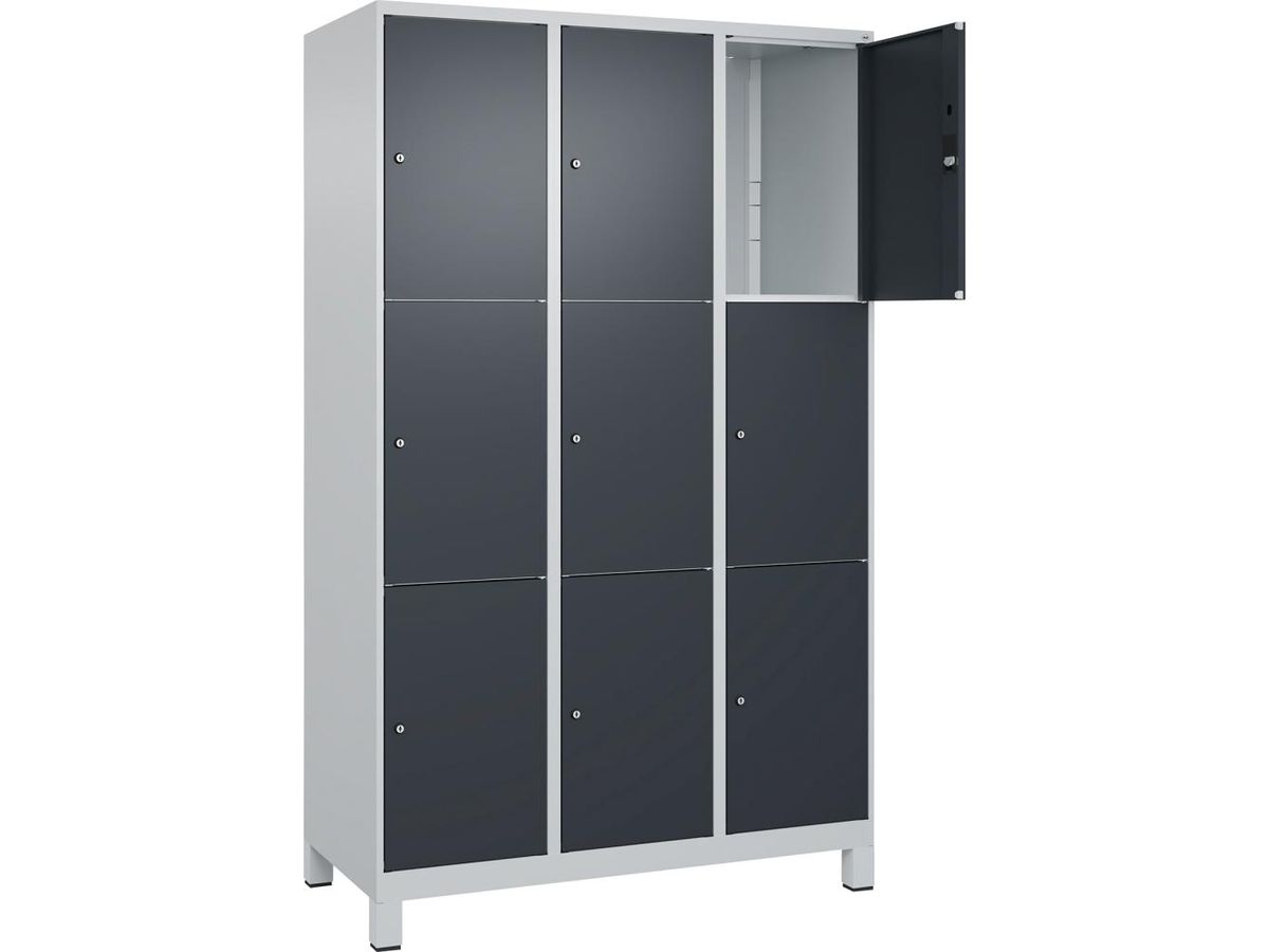 C+P Fächerschrank CLASSIC, Füße 1950x1200x500mm, 7035/7016, 3x3 Fächer