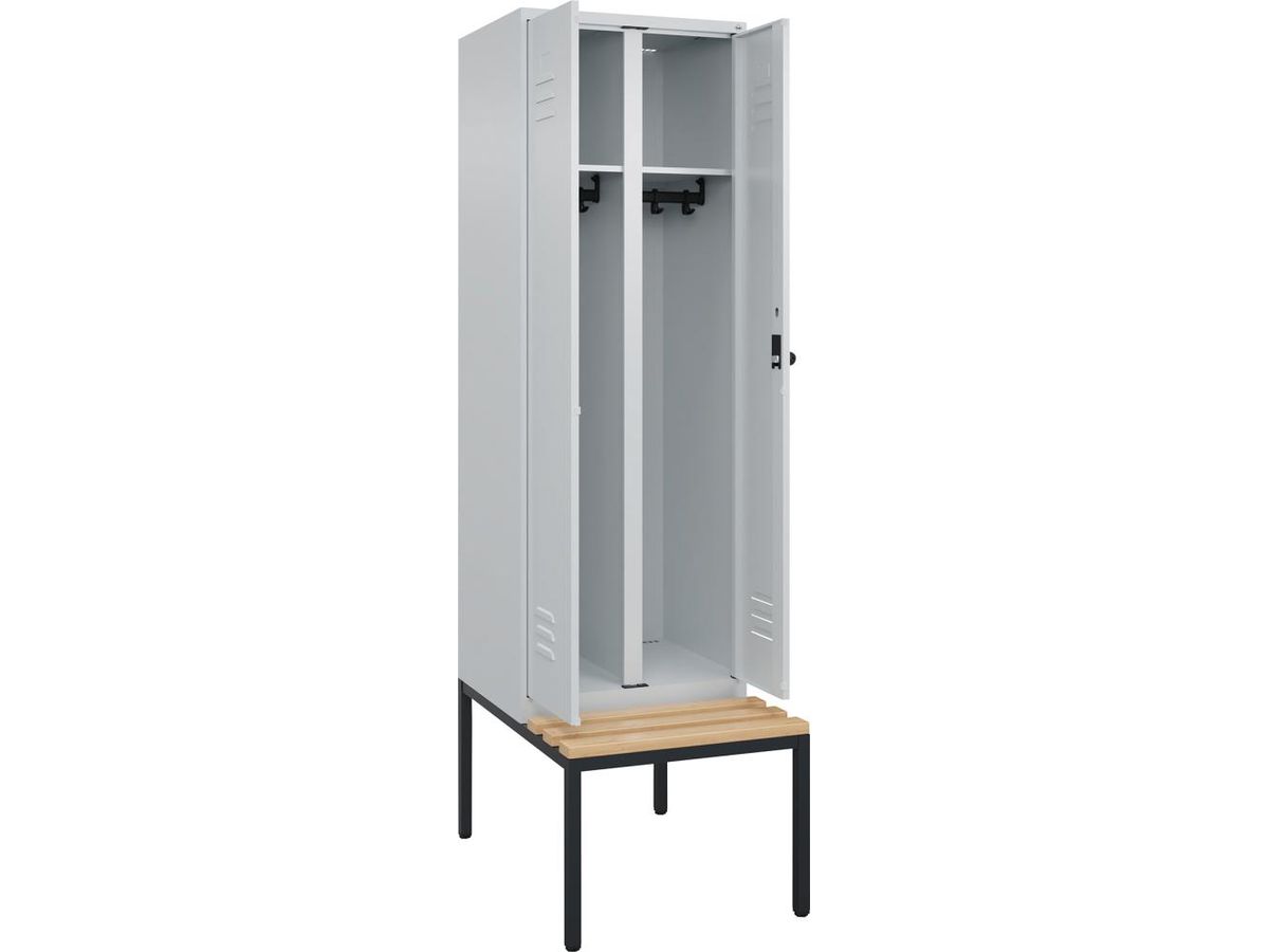 C+P S/W-Gard.-Schrank CLASSIC, Sitzbank 2120x600x815/500mm, 7035, 2 Abt.