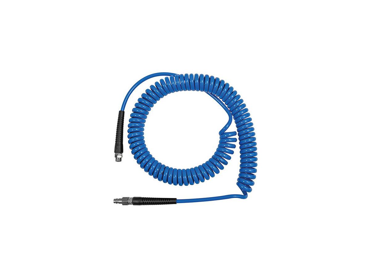 Spiraalslang PU blauw, schroefkoppeling+ knikbescherming BU G3/8" 12x8mm, 7,5m R